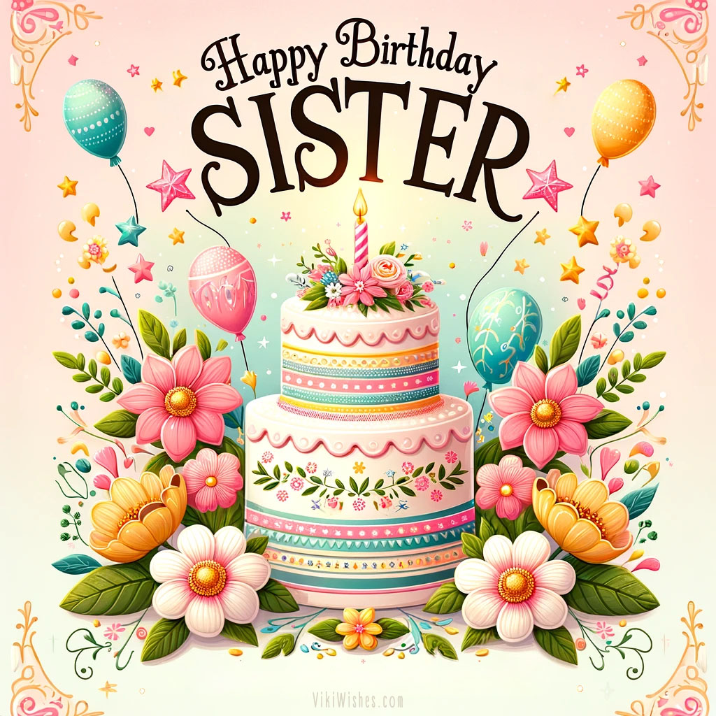 Bright birthday greetings card for sister